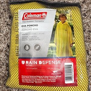 Coleman Eva Poncho Youth Rain Defense Full Coverage Hood Side Snap‎ Closure New